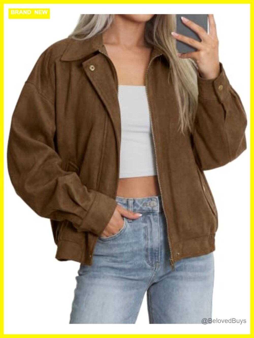 Faux Suede Jacket Women Long Sleeve Bomber Coat